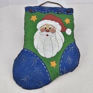 Hermitage Pottery Santa Claus Painted Slate Stocking Hanging Plaque 10.5”